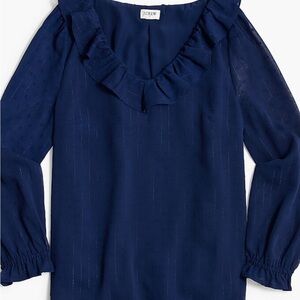 J. Crew Women's Navy Blue Ruffle Blouse
